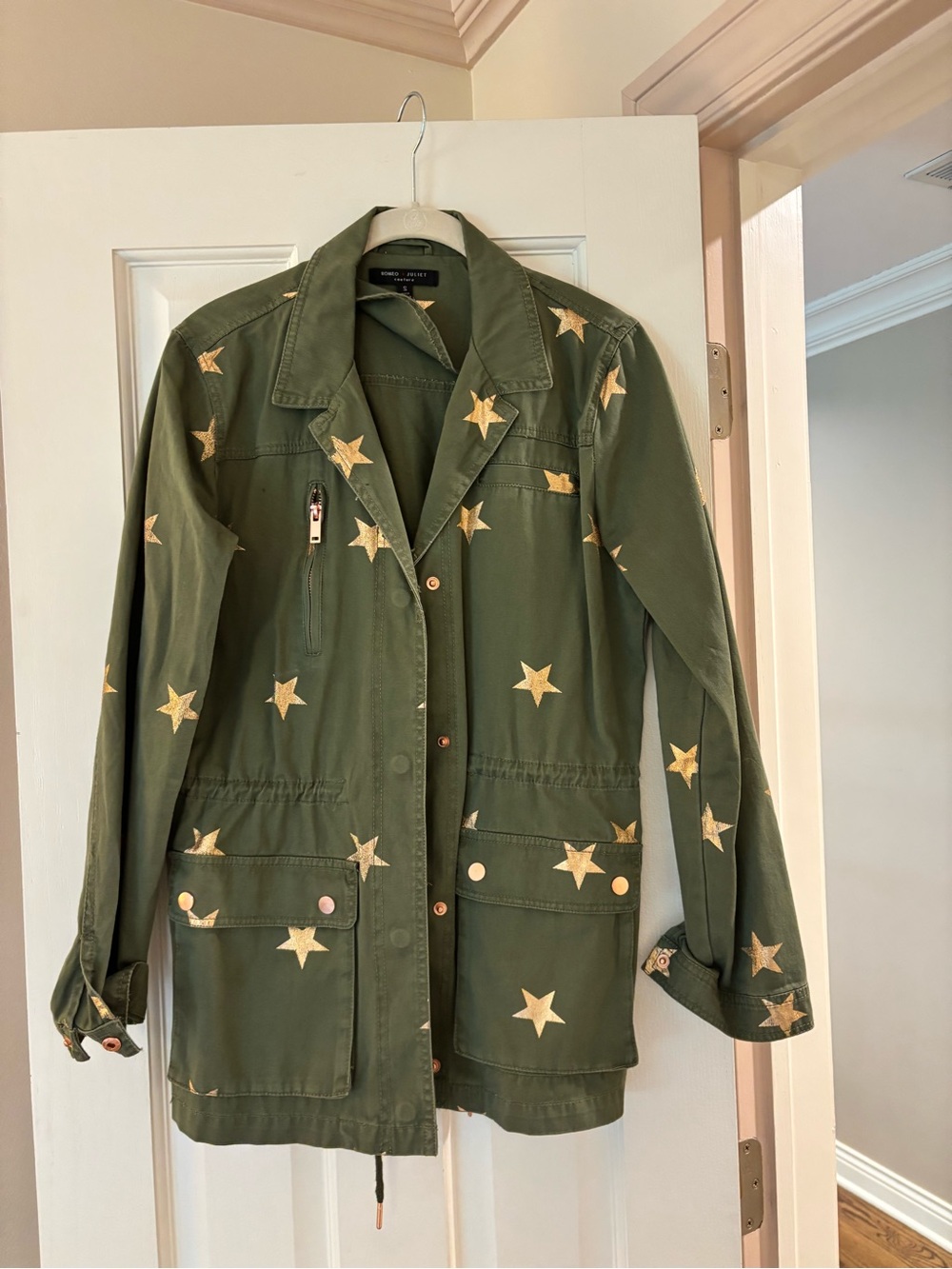 Romeo & Juliet Couture Olive Green Star-Embroidered Utility Jacket